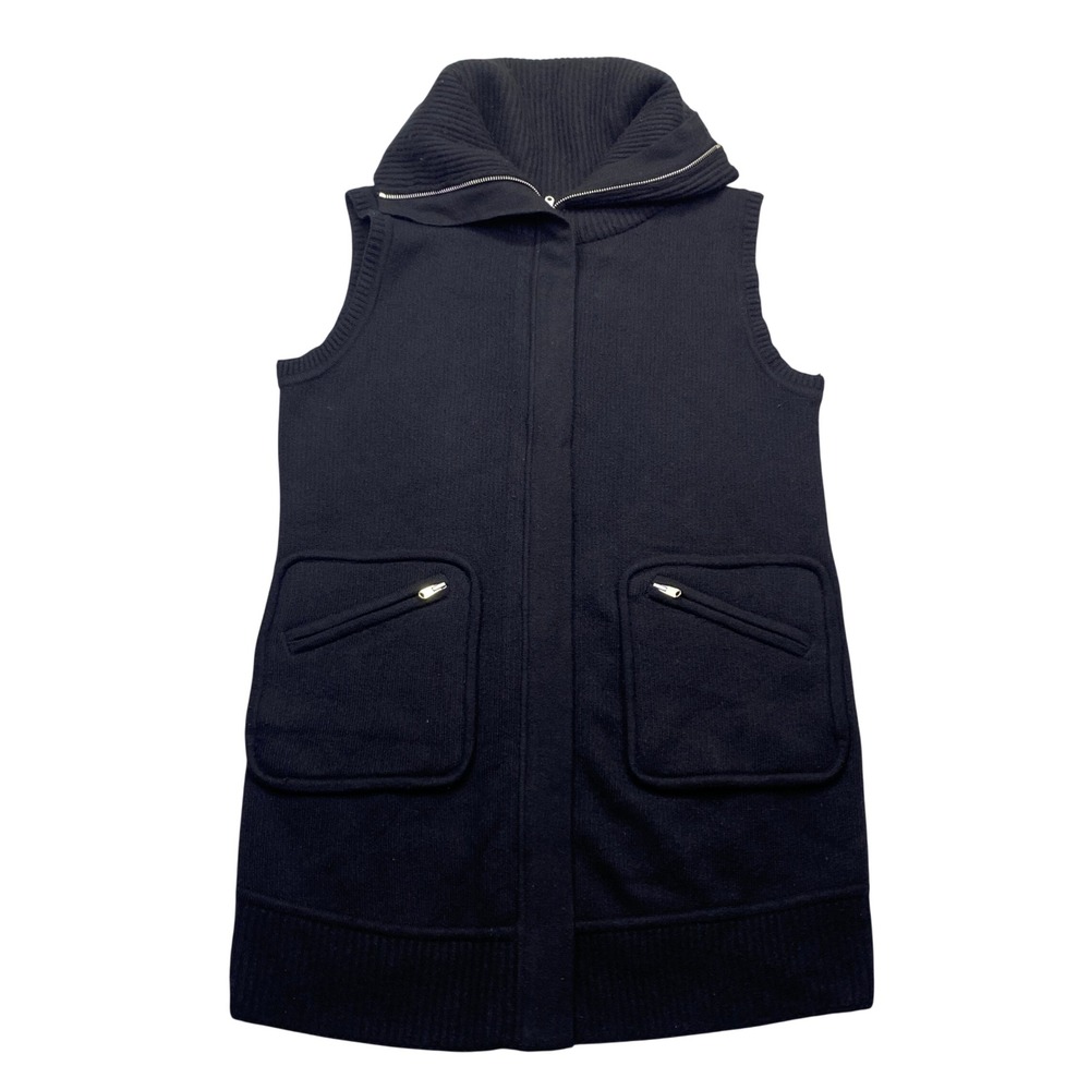 Donna Karan New York Black 100% Cashmere Longline Zip Neck‎ Vest Italy M/L
